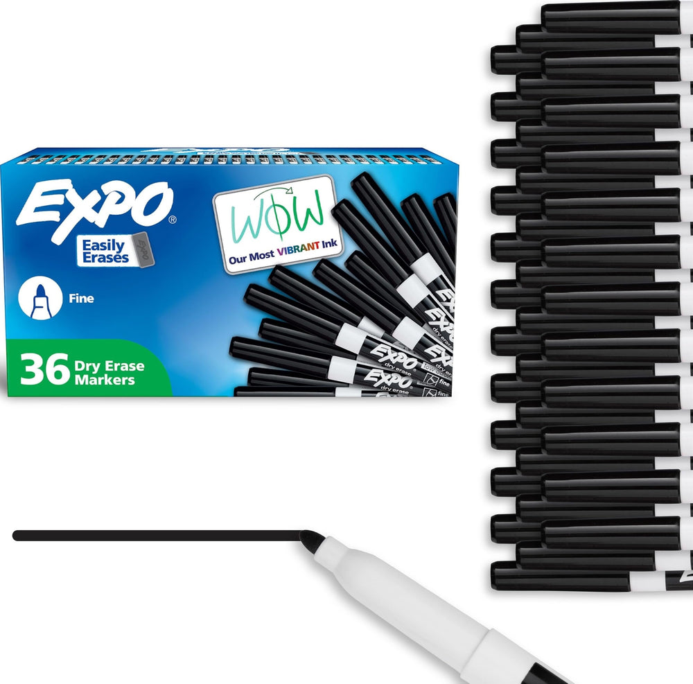 EXPO black marker pack front view showing 36-count convenience and reliability