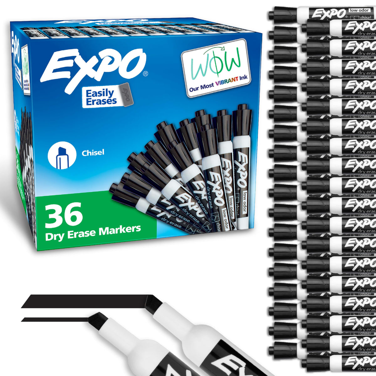 EXPO frente del empaque mostrando 36 marcadores, ahorro y disponibilidad