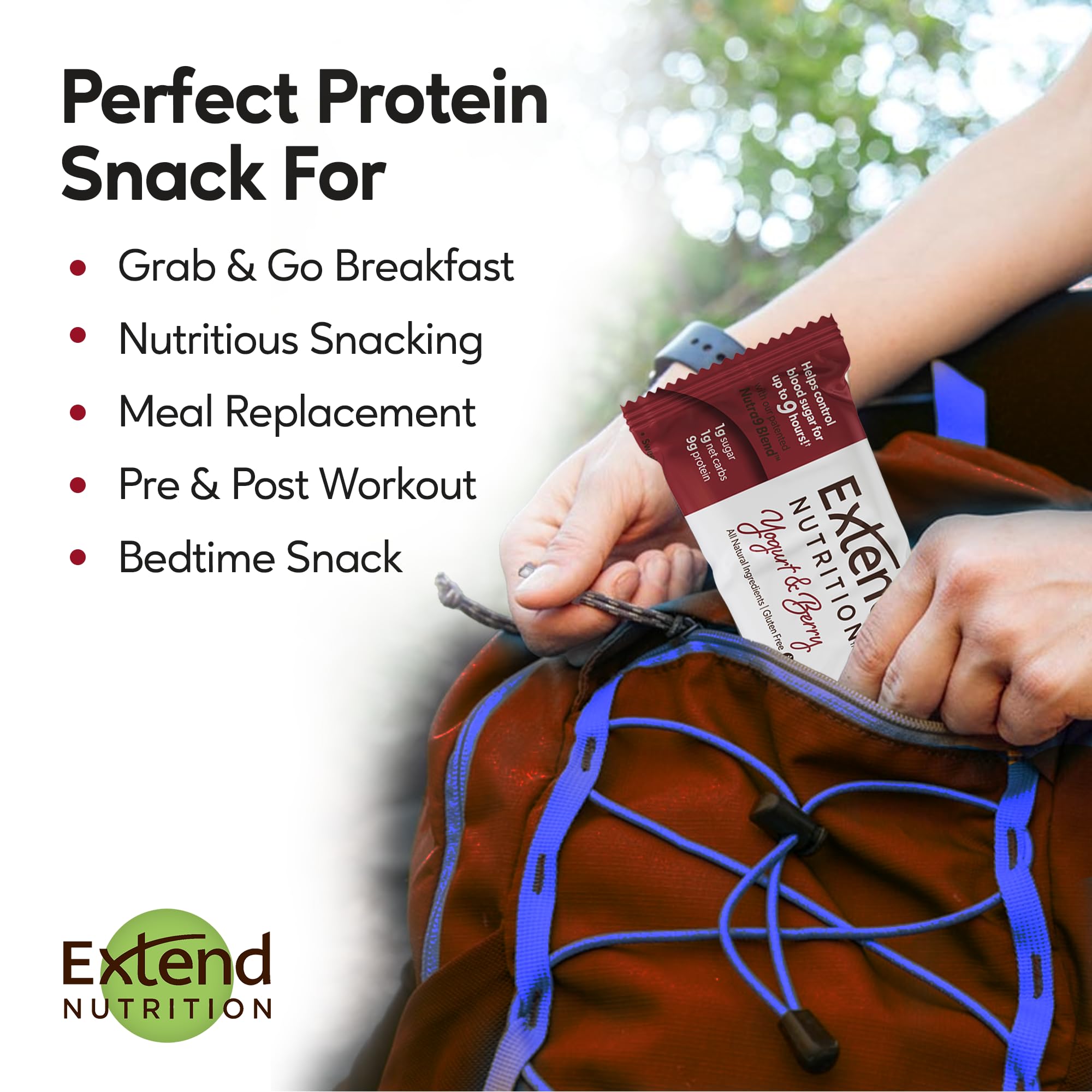 Extend Bar barritas dentro de mochila listos para snack y energía sostenida