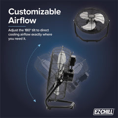 EZ-CHILL ventilador en oficina dirigido a escritorio para mejorar confort laboral