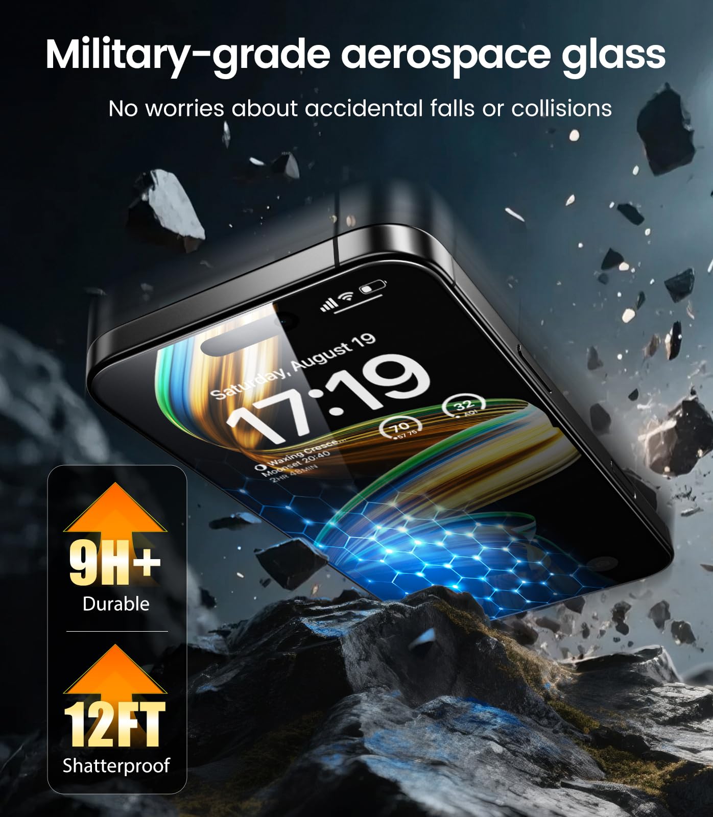 EZ-GLAZ protector aplicado en iPhone 16 Pro con pantalla nítida