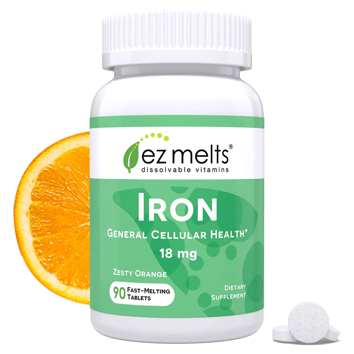 EZ Melts front packaging showing bottle and zesty orange label for quick identification and convenience