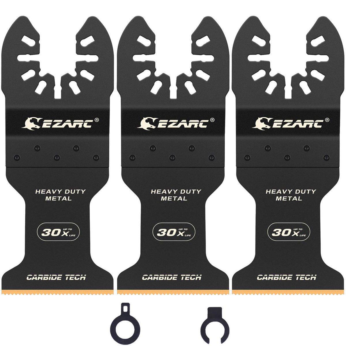 EZARC empaque frontal mostrando pack de 3 hojas resistentes para trabajos duros