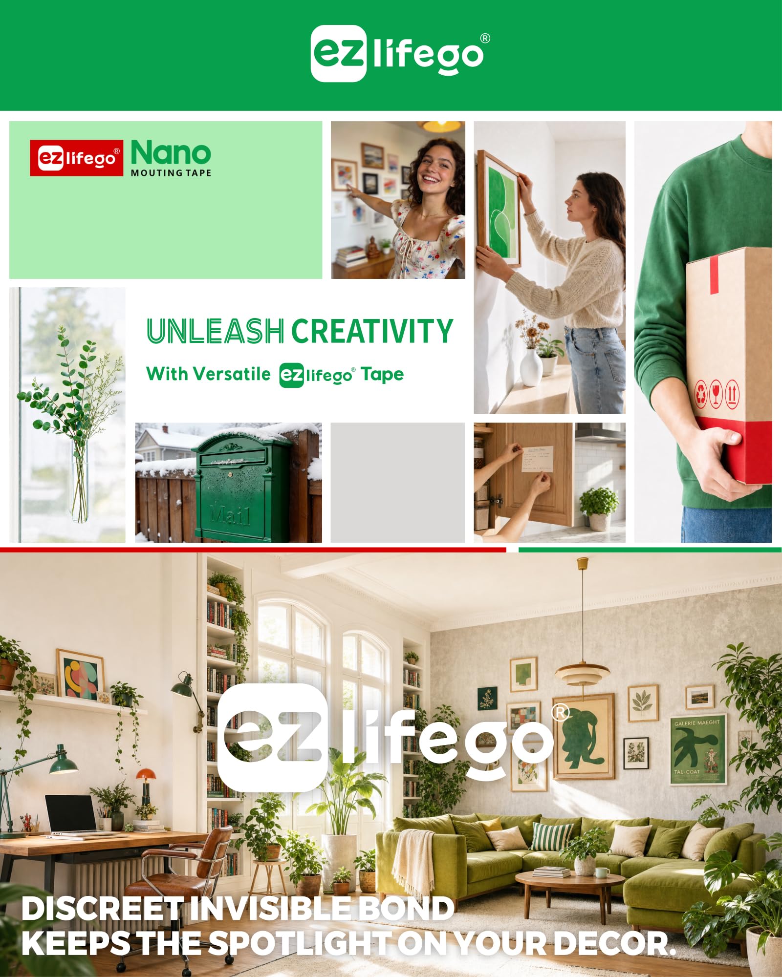 EZlifego cinta pegada sobre madera demostrando compatibilidad con superficies variadas