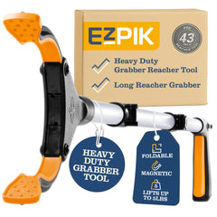 EZPIK front view showing 43" grabber and packaging, easy storage benefit