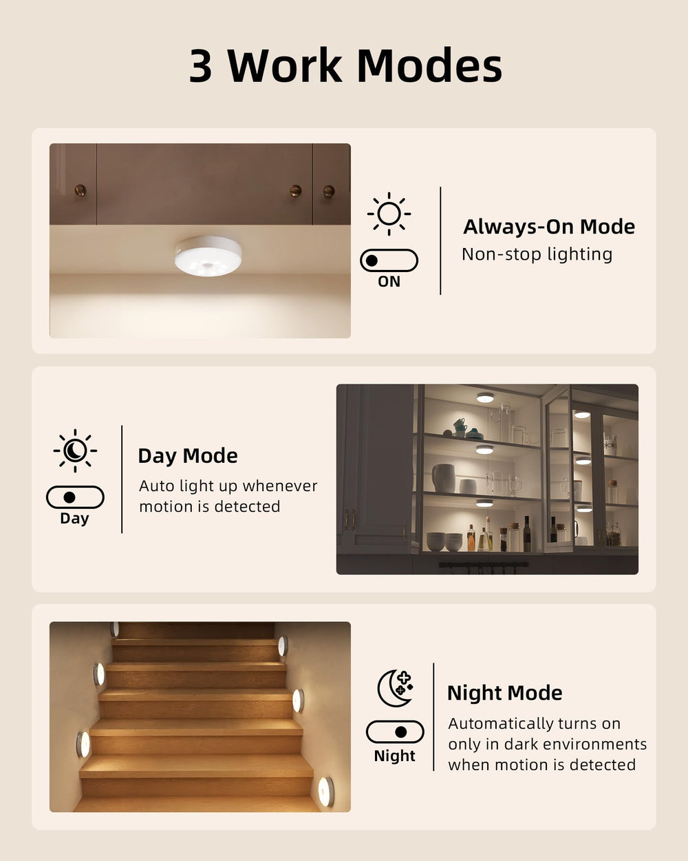EZVALO conjunto de luces iluminando cocina por la noche para visibilidad segura