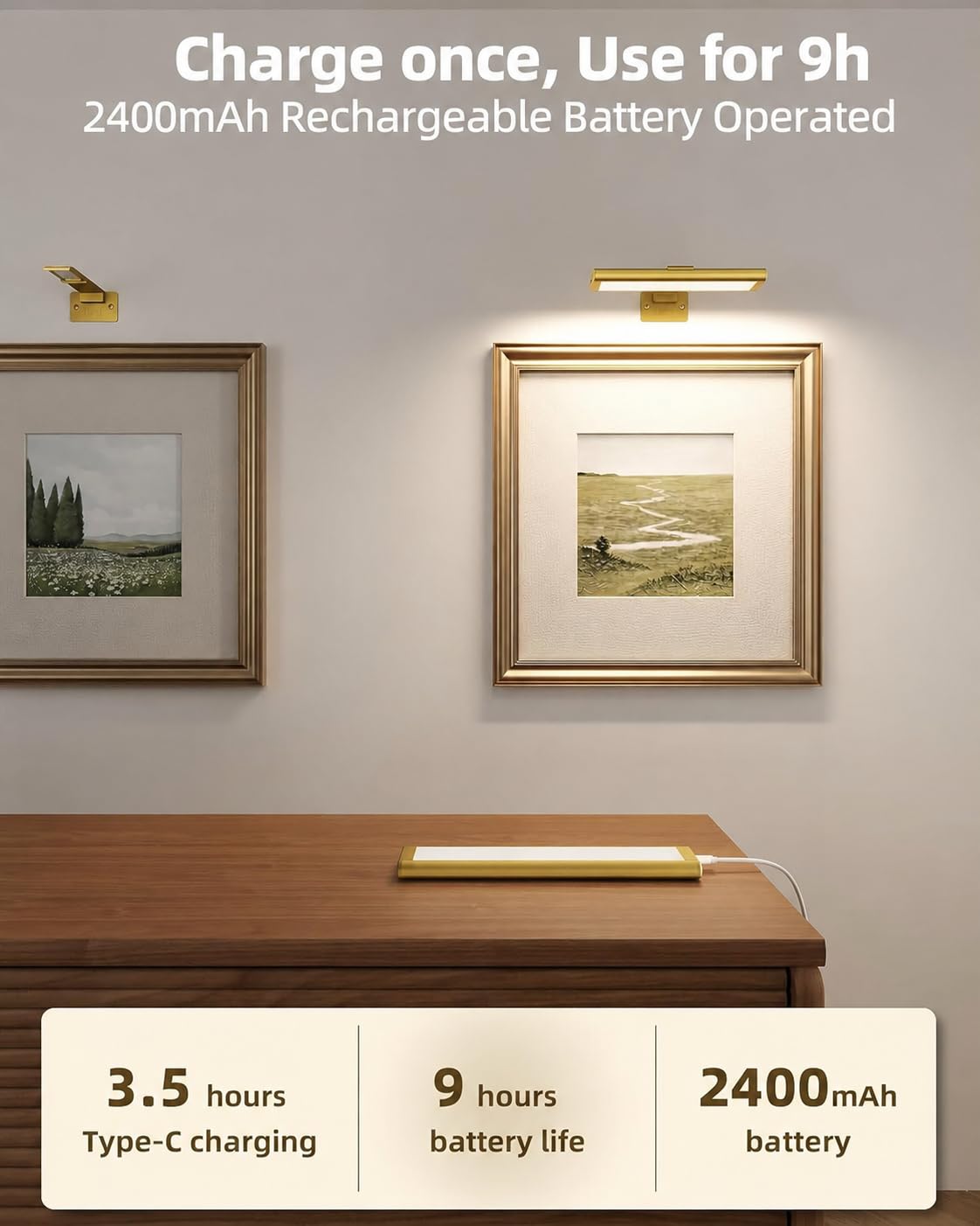 EZVALO primer plano LED y acabado dorado que muestra calidad y brillo consistente