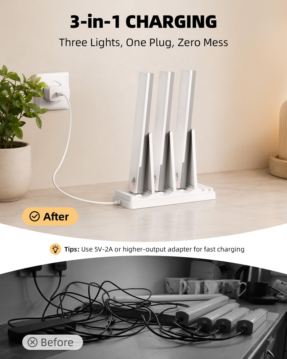 EZVALO estación de carga USB-C recargando tres luces y reduciendo cables