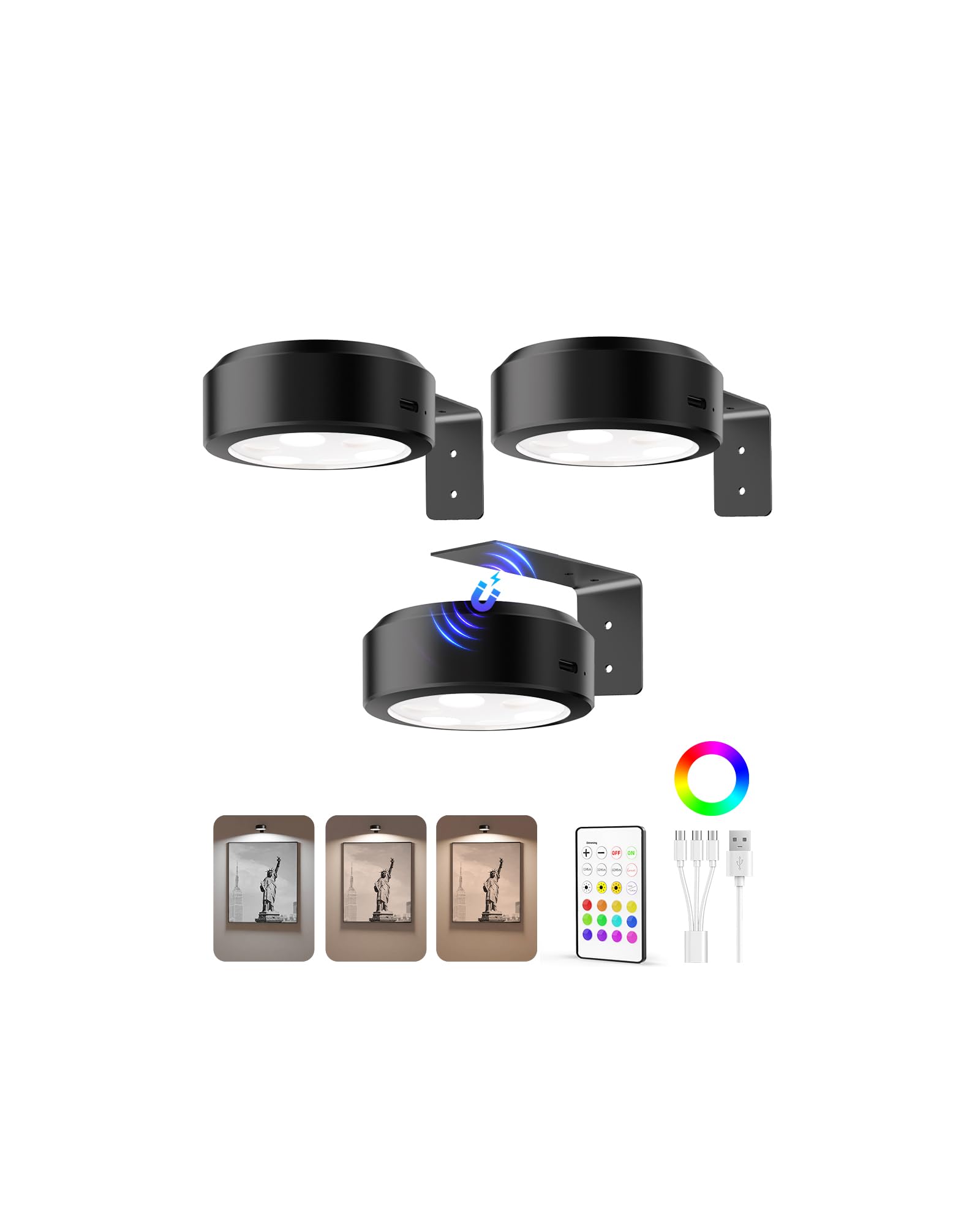 EZVALO foco frontal iluminando un cuadro con luz uniforme y realce de colores
