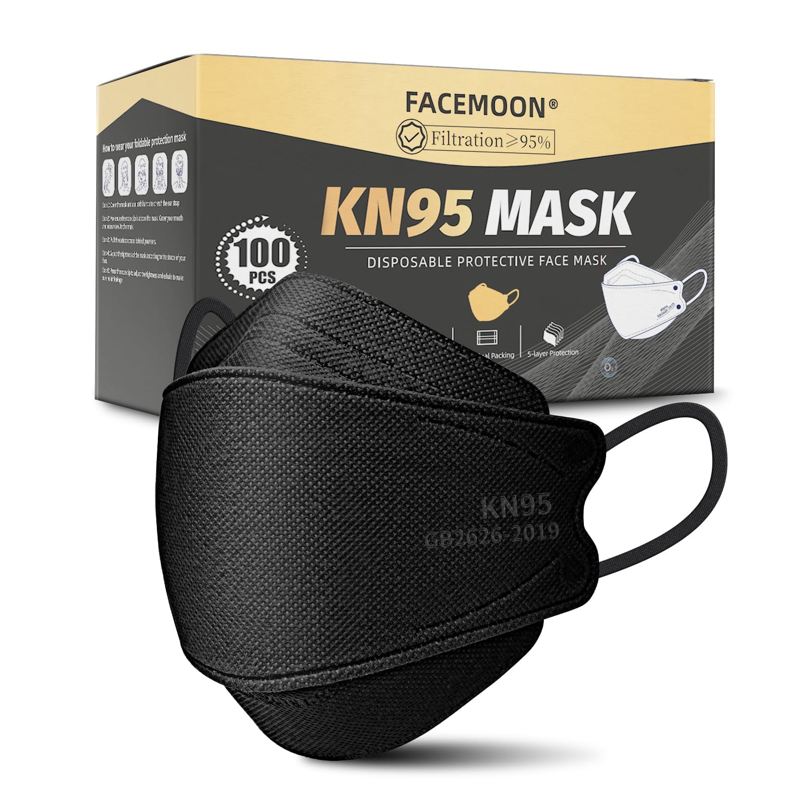 Facemoon paquete frontal de 100 mascarillas, almacenamiento higiénico