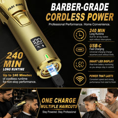 FADEKING clippers in use in barbershop delivering smooth fades and low-noise operation