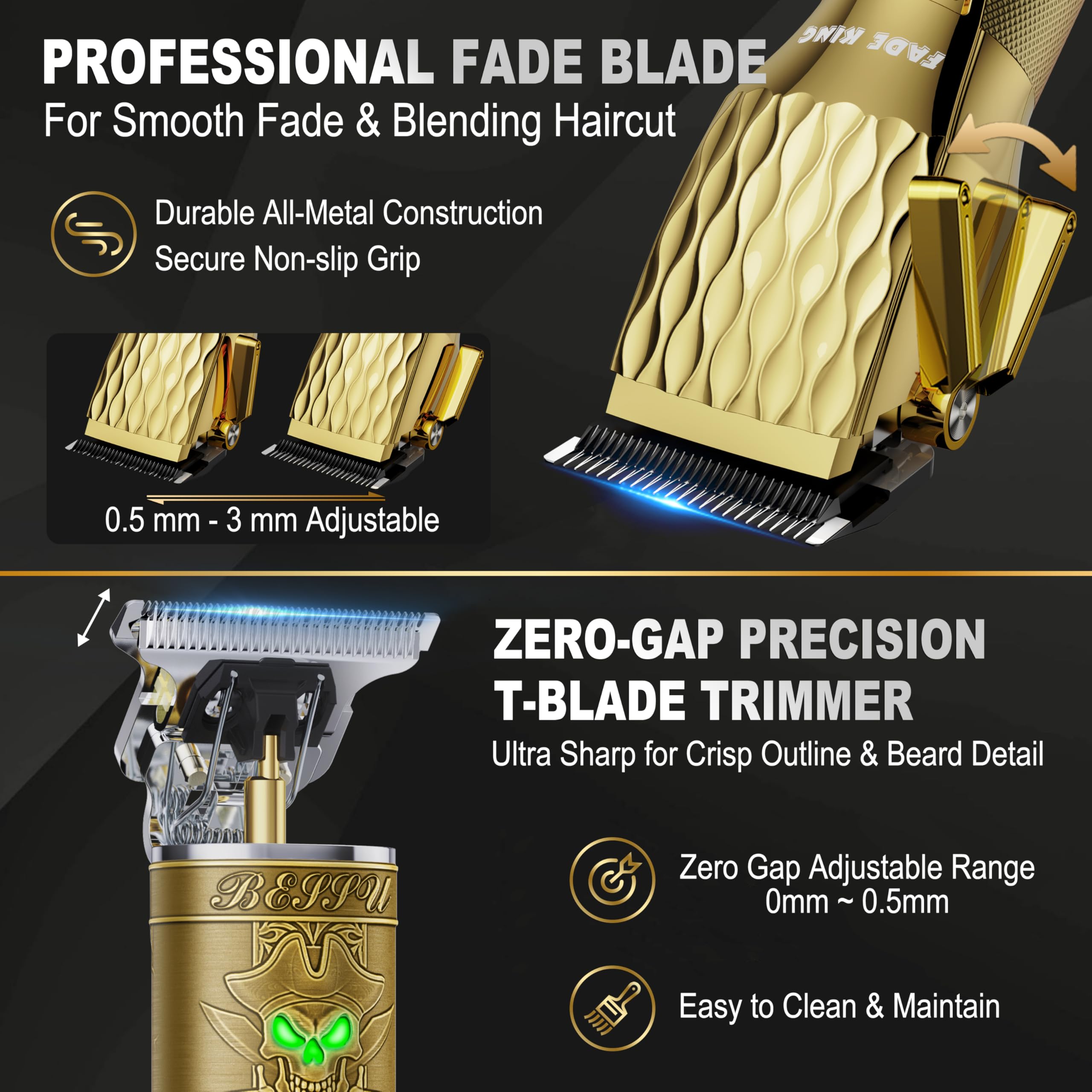 FADEKING metal body close-up highlighting durable construction and comfortable grip