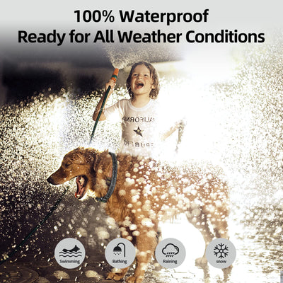 FAFAFROG dog wearing collar during walk illustrating waterproof use