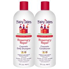 Fairy Tales frontal del pack de champú y acondicionador mostrando tamaño grande y presentación, ideal para familias