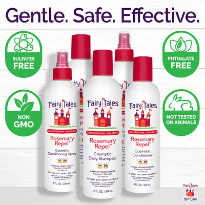 Child brushing hair using Fairy Tales products for smoother, manageable hair