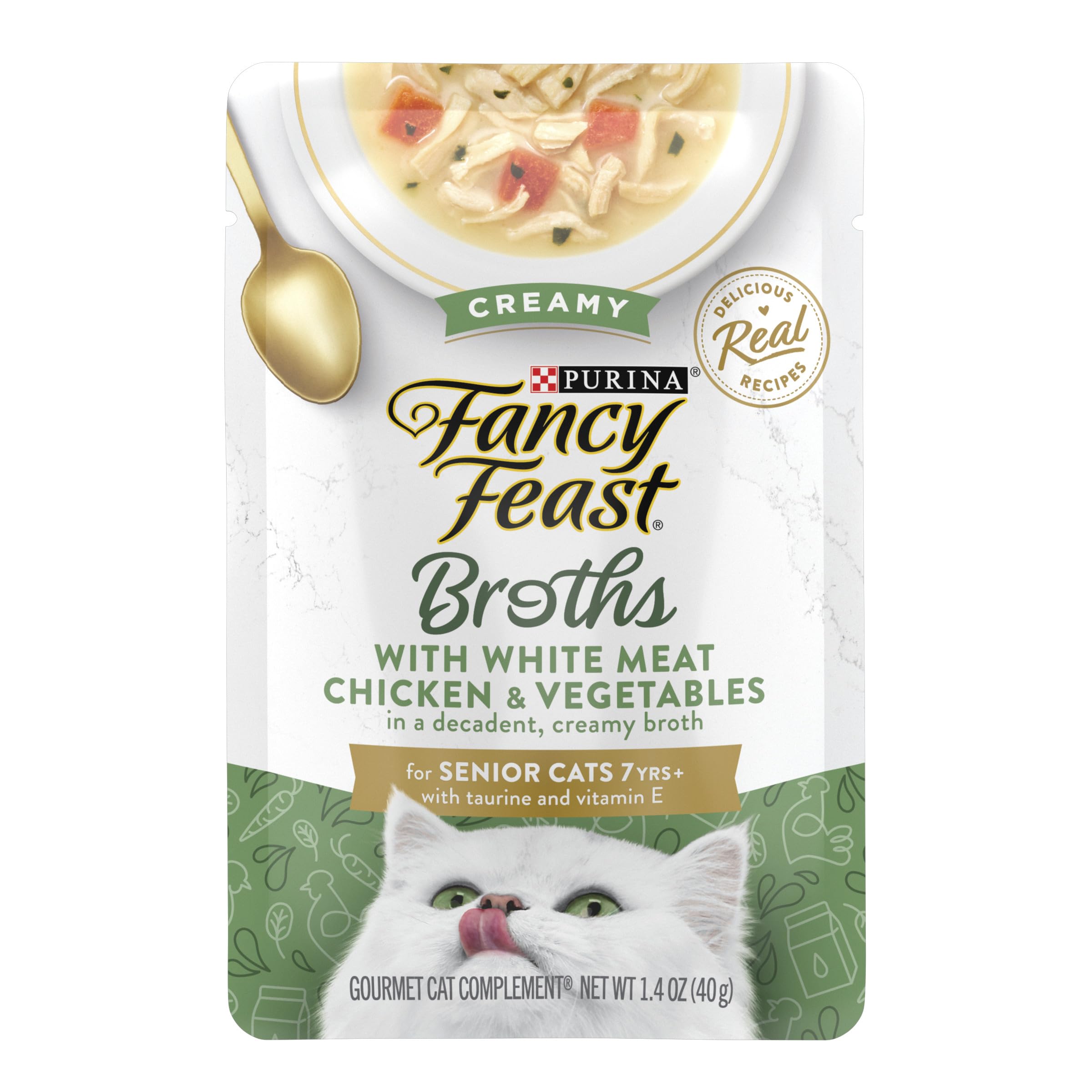 Fancy Feast front packaging showing product and senior focus for easy selection