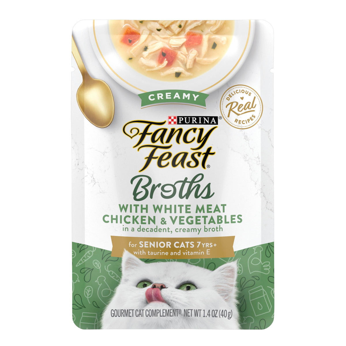 Fancy Feast front packaging showing product and senior focus for easy selection