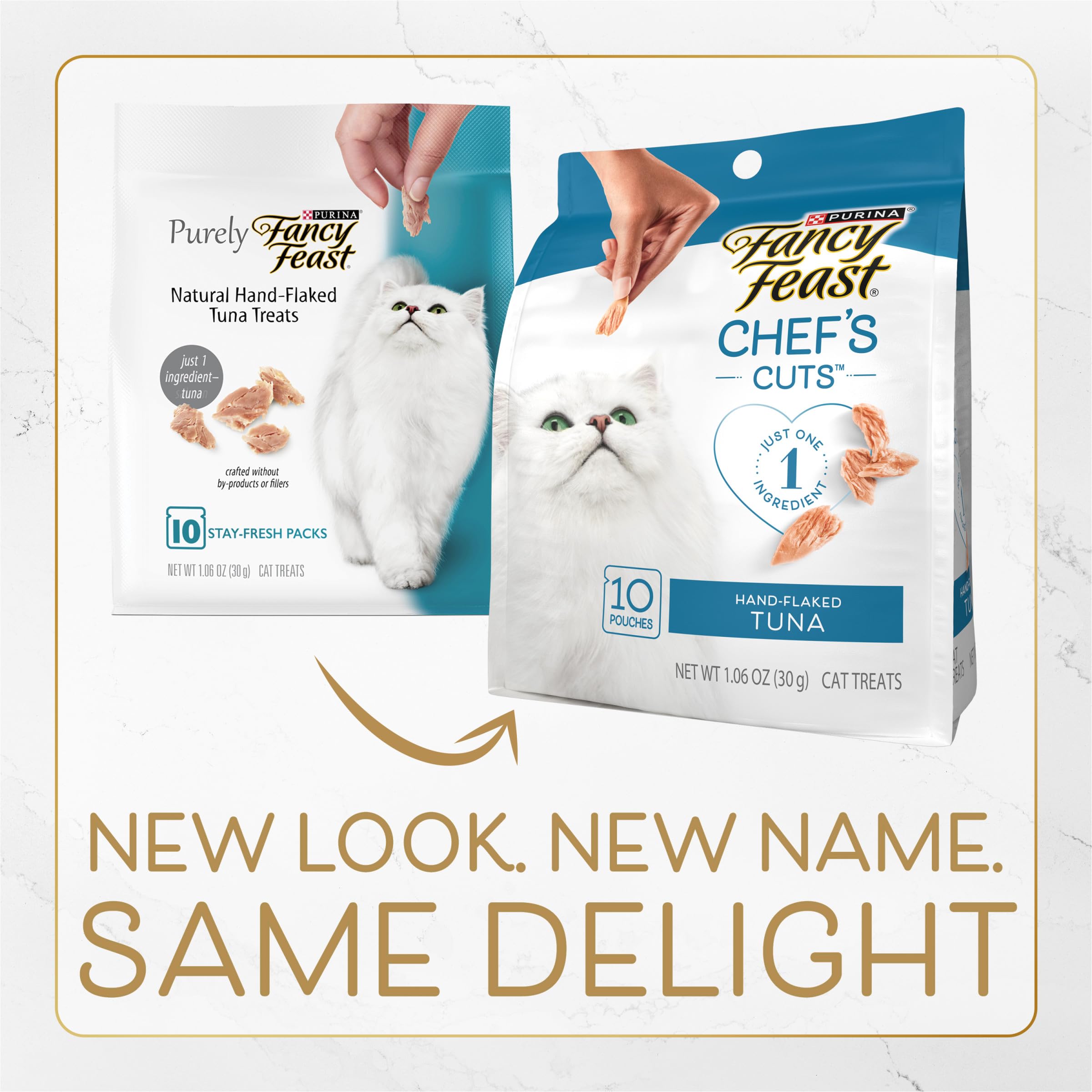 Fancy Feast sobre abierto con atún desmenuzado listo para ofrecer, sabor natural