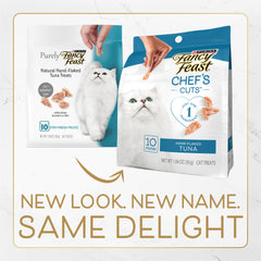 Fancy Feast sobre abierto con atún desmenuzado listo para ofrecer, sabor natural