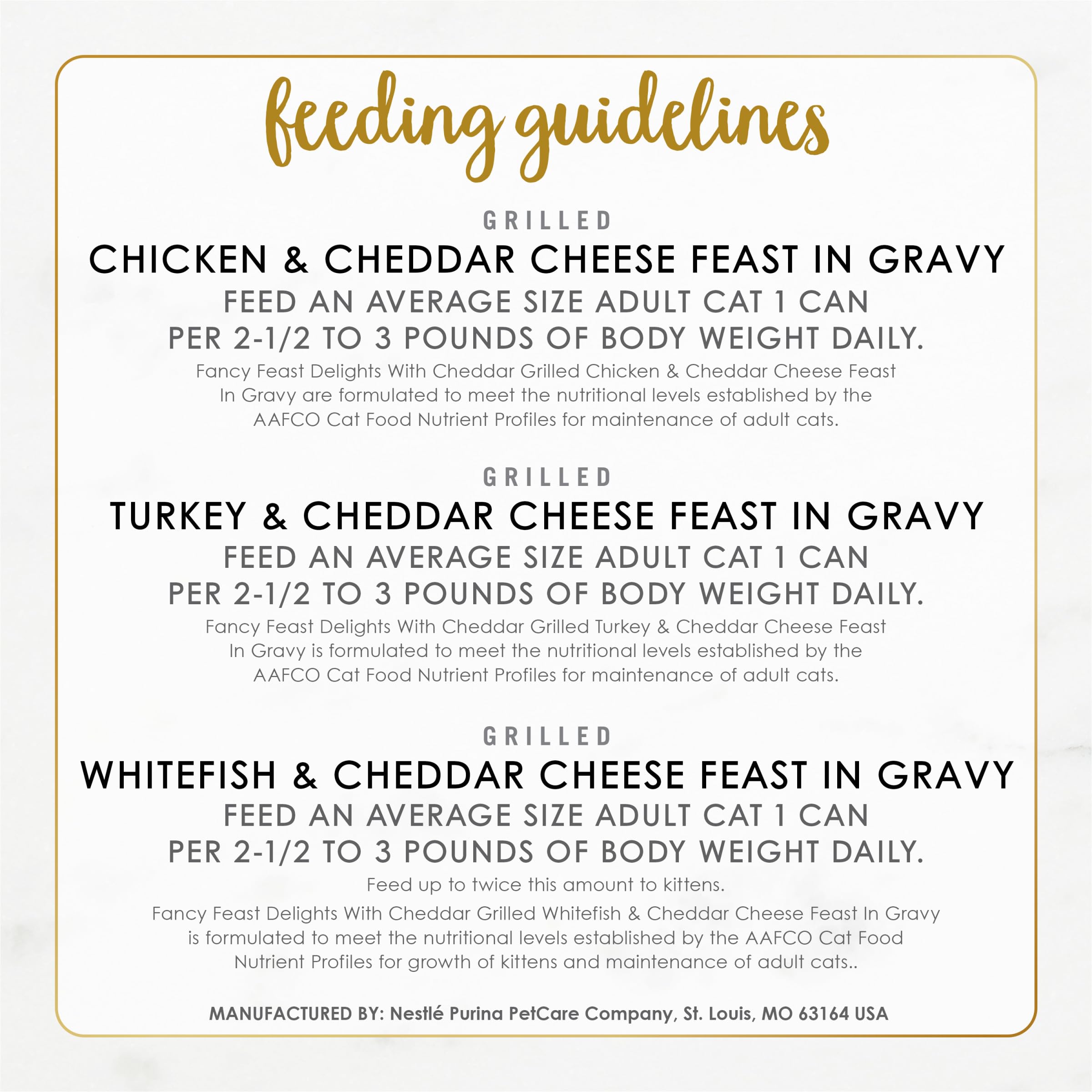 Fancy Feast lata junto a una mano para mostrar tamaño real práctico