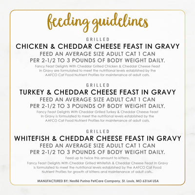 Fancy Feast lata junto a una mano para mostrar tamaño real práctico
