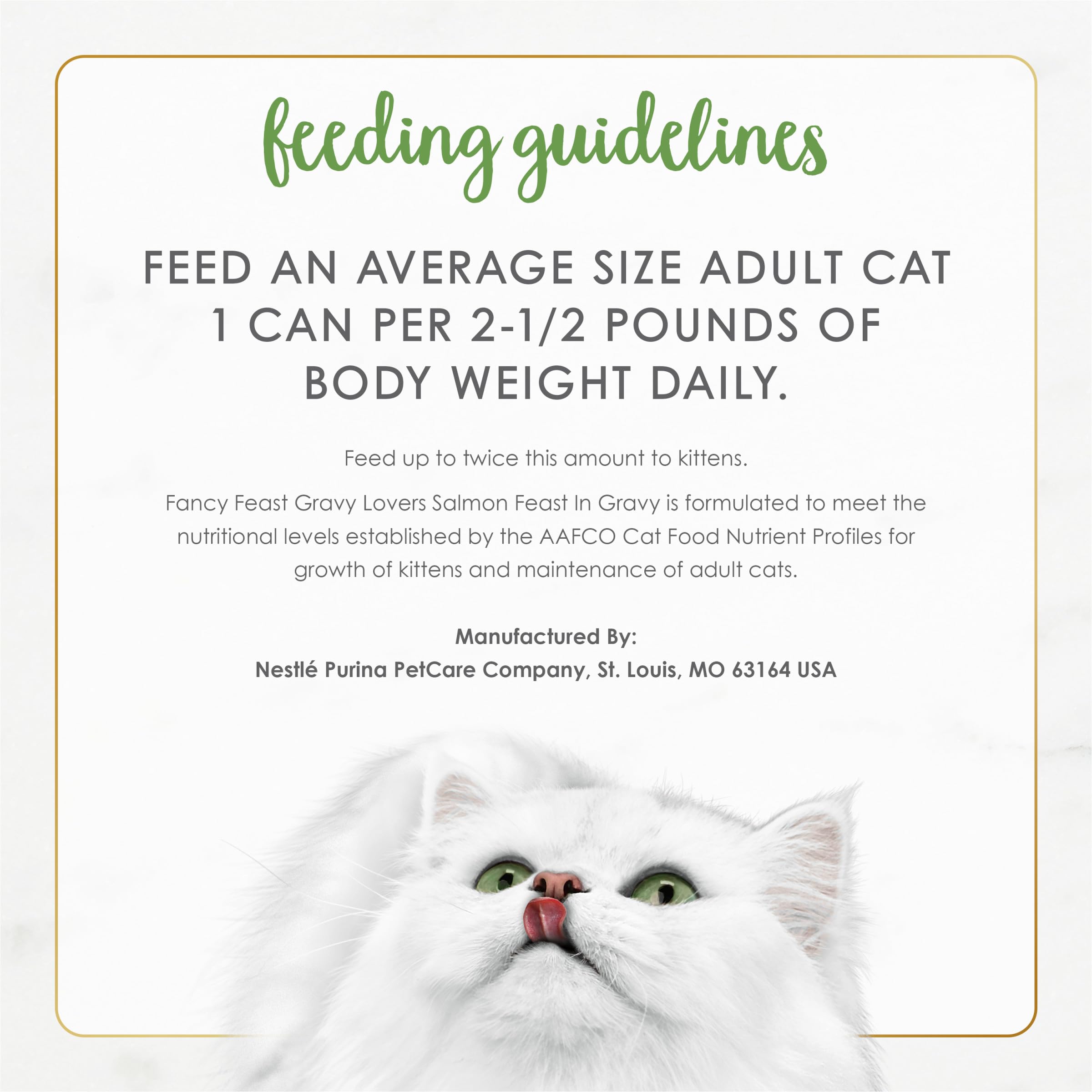 Fancy Feast lata junto a mano para comparar tamaño y controlar ración fácilmente