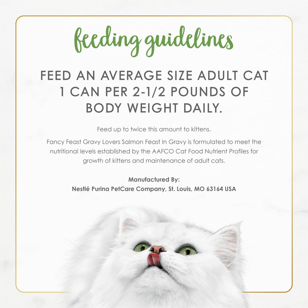 Fancy Feast lata junto a mano para comparar tamaño y controlar ración fácilmente