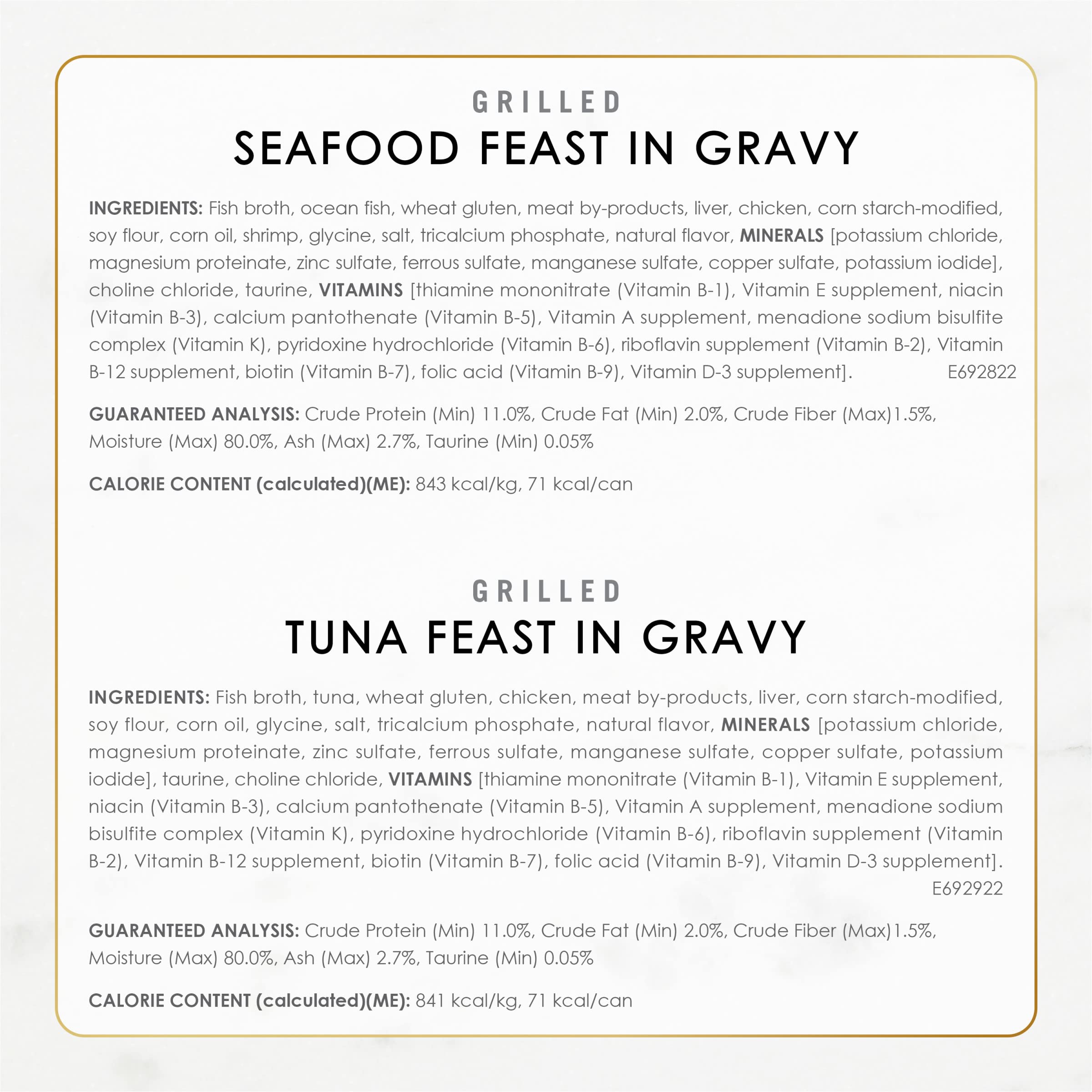 Fancy Feast etiqueta legible mostrando ingredientes y nutrición útil