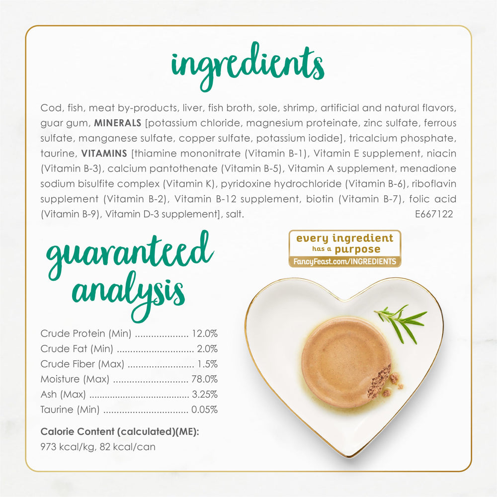 Fancy Feast etiqueta con lista de ingredientes, transparencia nutricional