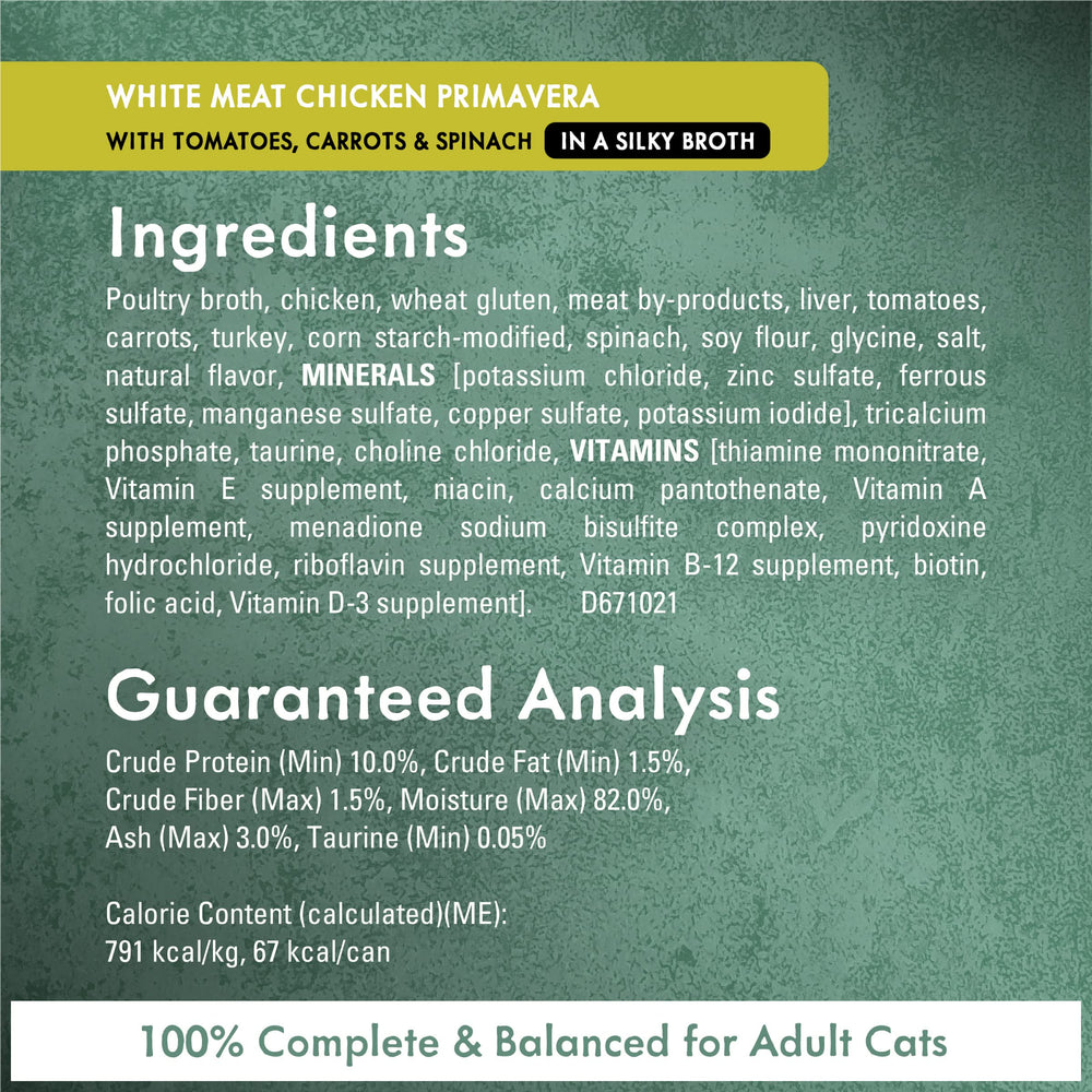 Fancy Feast etiqueta con ingredientes clave, transparencia nutricional