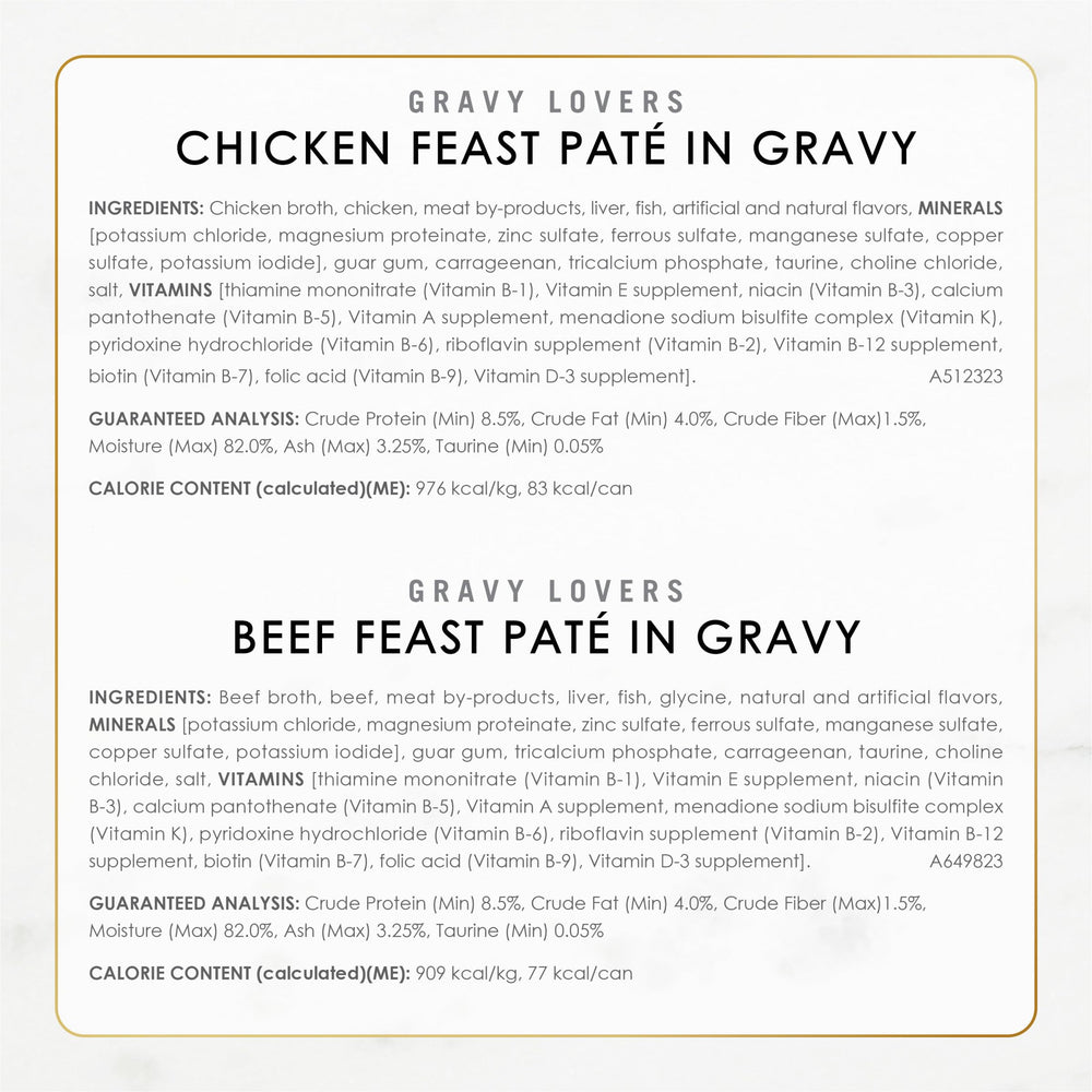 Fancy Feast etiqueta nutricional detallada, muestra vitaminas y minerales