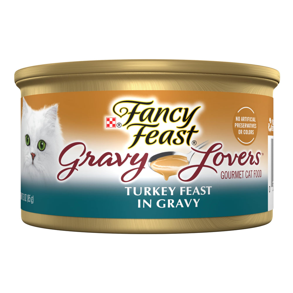 Fancy Feast frente de la lata mostrando diseño y producto