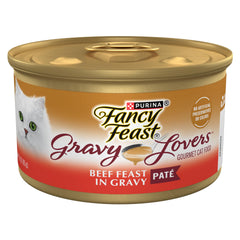 Fancy Feast frente de la lata mostrando la etiqueta y conveniencia