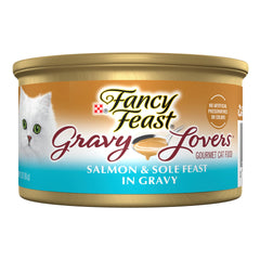 Fancy Feast front packaging showing salmon and sole flavor and benefits