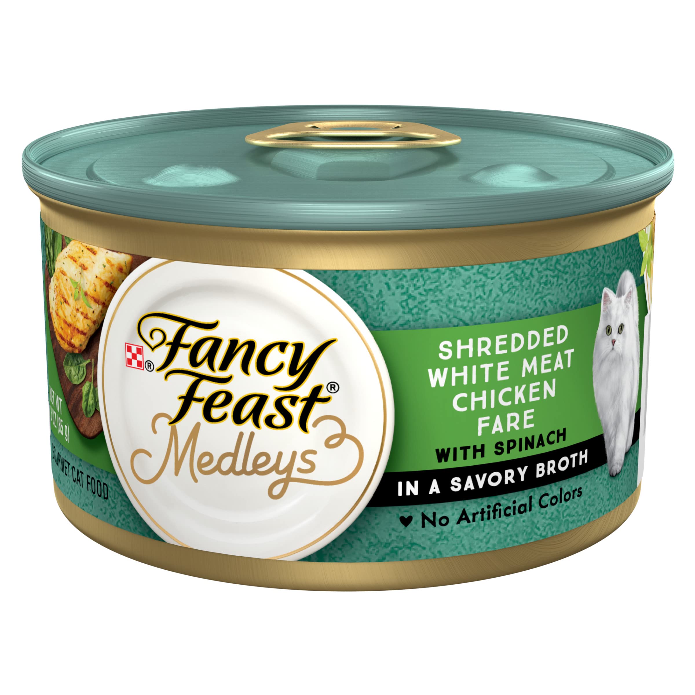 Fancy Feast lata frontal mostrando etiqueta y diseño gourmet