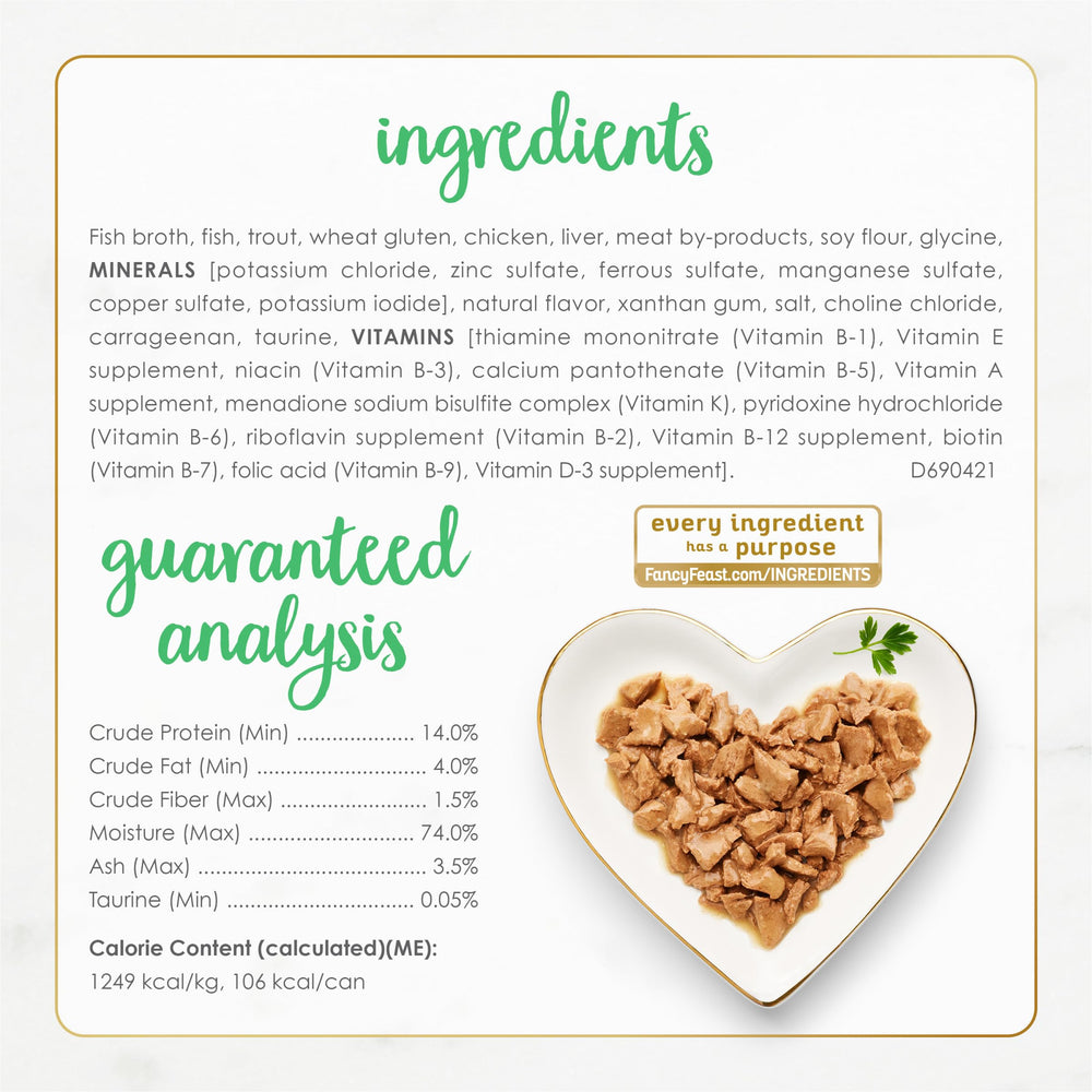 Fancy Feast ingredientes: trucha real en enfoque para alta proteína