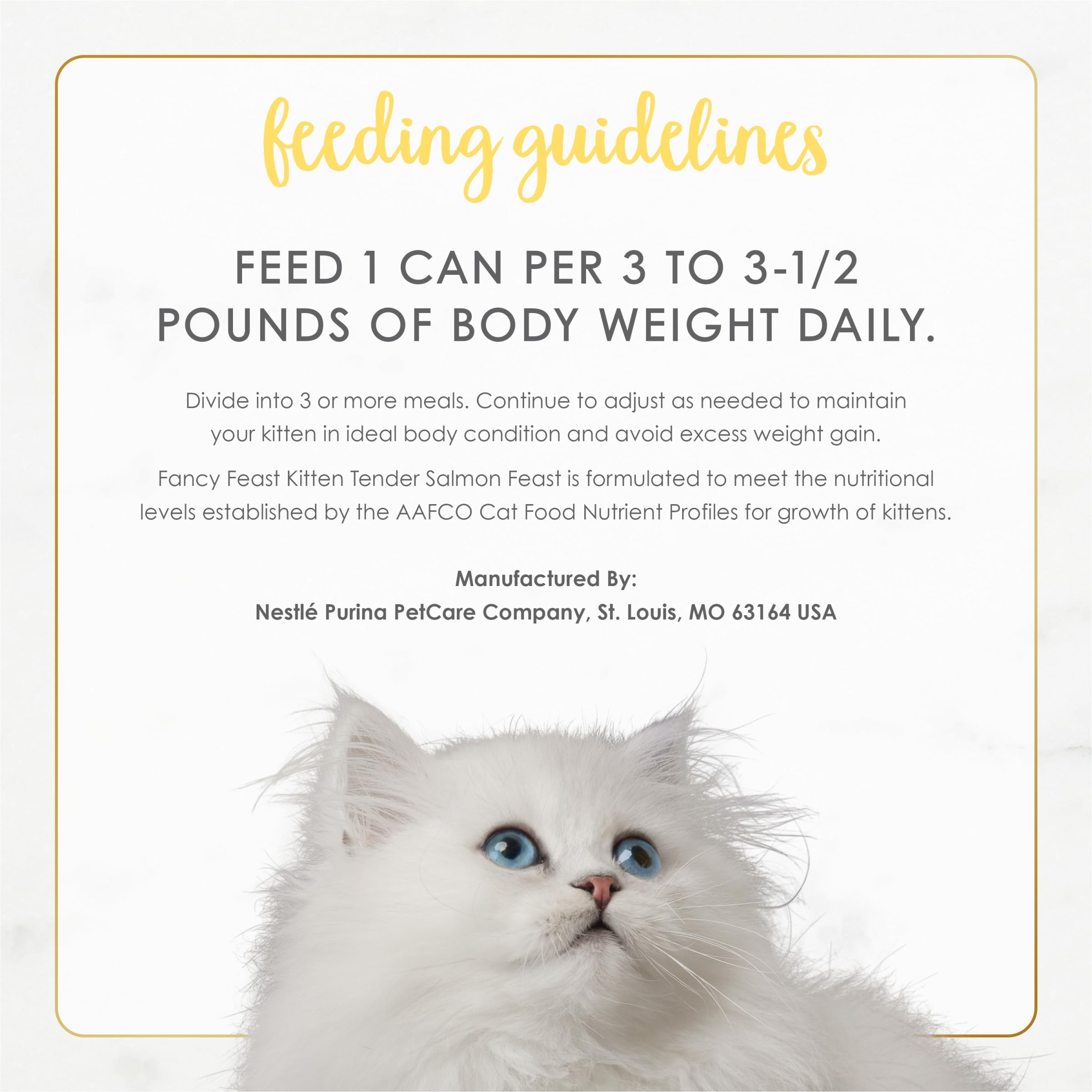 Fancy Feast kitten salmon nutritional label close-up showing ingredient transparency benefit