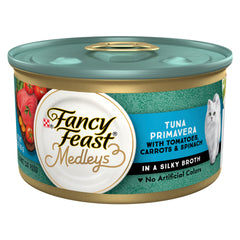 Fancy Feast lata frente mostrando etiqueta, reconocimiento de marca y calidad