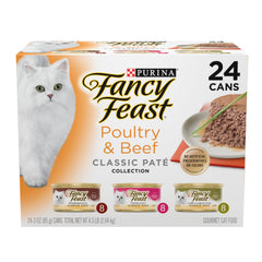 Fancy Feast lata frente mostrando etiqueta y beneficio nutricional