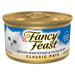 Fancy Feast lata frontal mostrando la marca y beneficio apetitoso