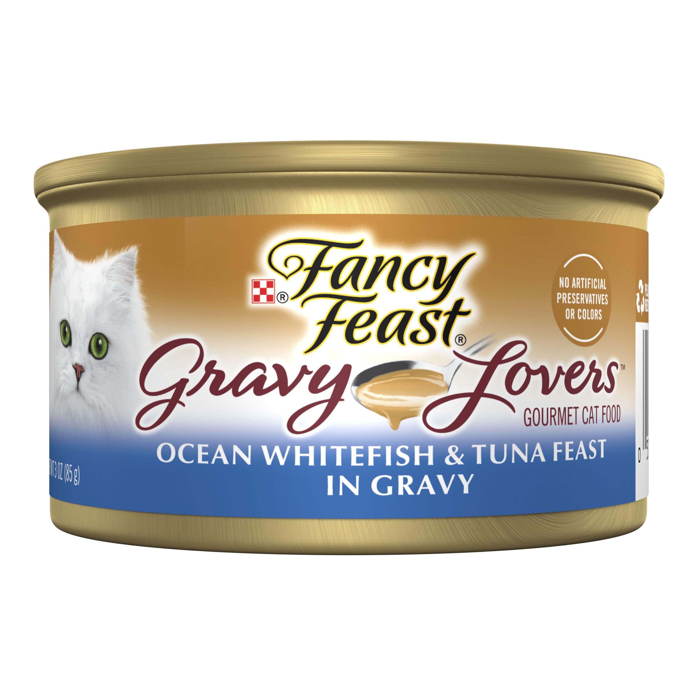 Fancy Feast lata frontal con etiqueta clara y atractivo visual para apetito