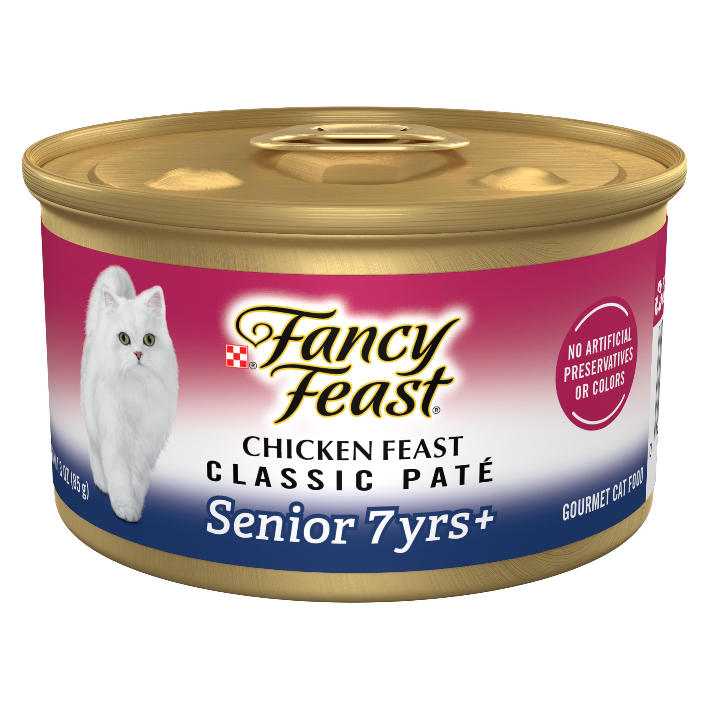 Fancy Feast lata frontal mostrando el diseño y beneficio gourmet