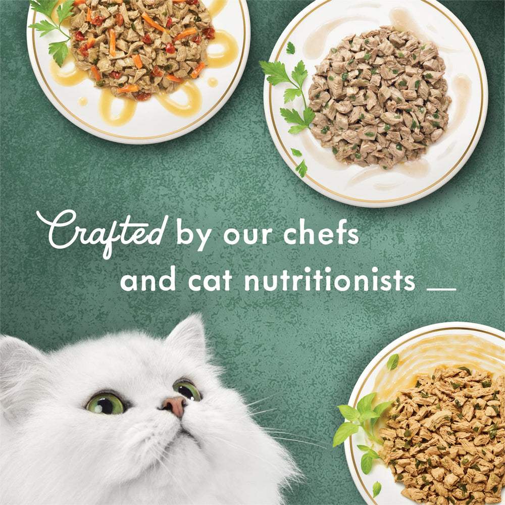 Fancy Feast lata servida en plato, facilita control de porciones