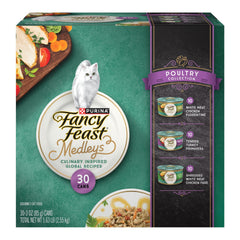 Fancy Feast medleys paquete frontal muestra variedad y conveniencia
