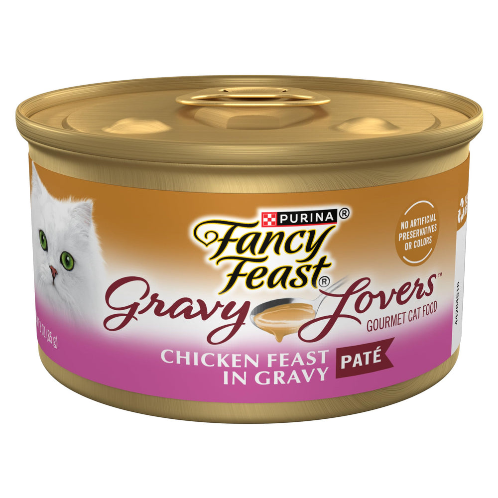 Fancy Feast lata frontal mostrando diseño y conveniencia