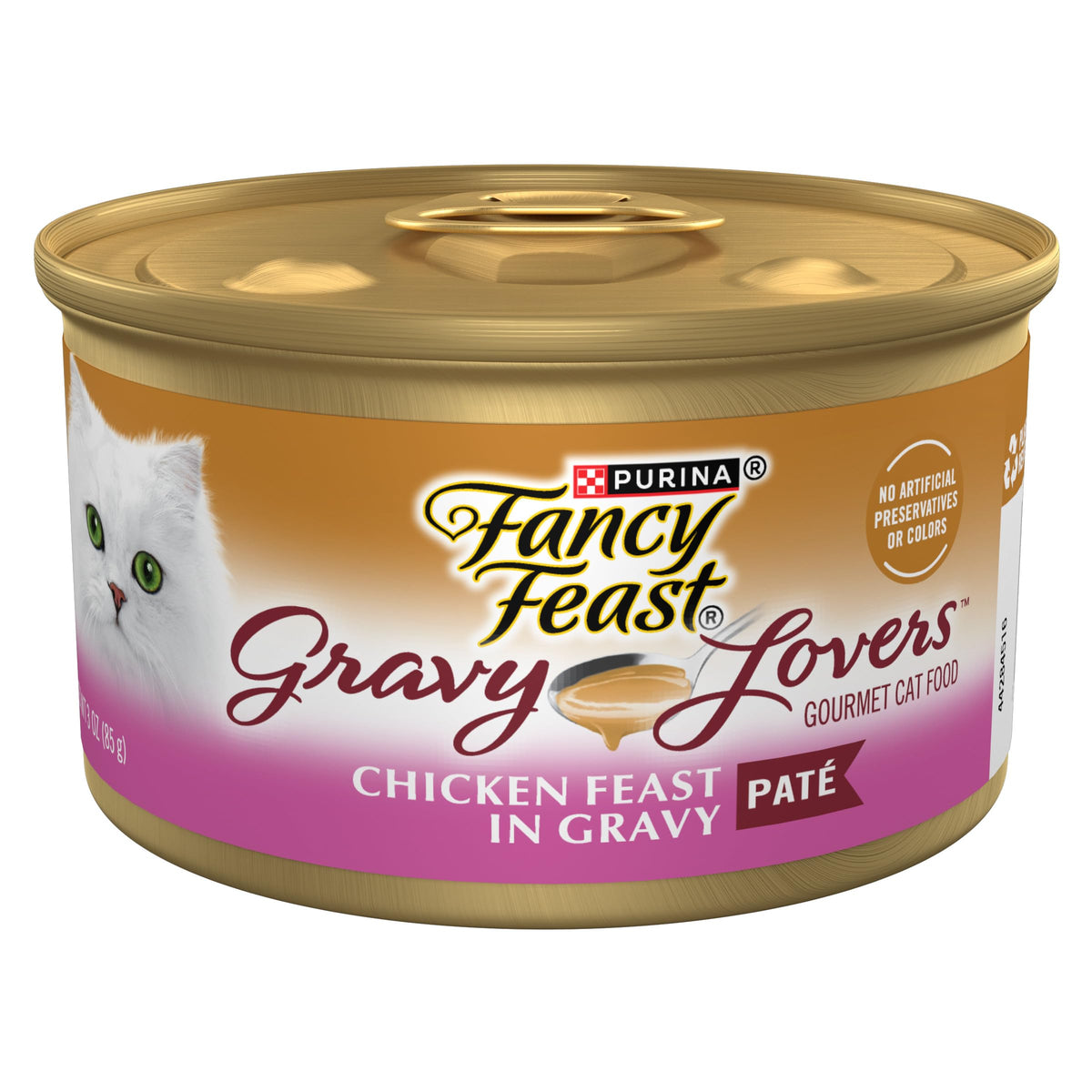 Fancy Feast lata frontal mostrando diseño y conveniencia