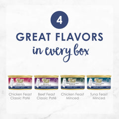 Fancy Feast lata en mano para mostrar tamaño real y facilidad de porción