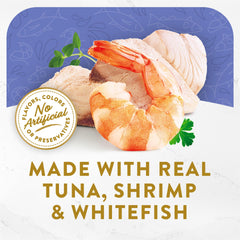 Fancy Feast textura con trozos de atún, camarón y pescado blanco