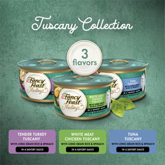Fancy Feast lata abierta con salsa visible y aspecto apetecible