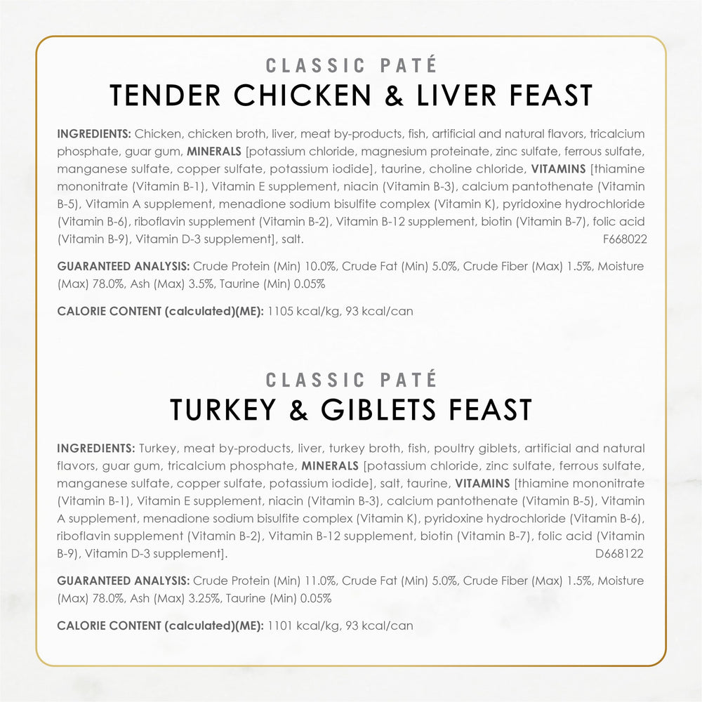 Fancy Feast etiqueta nutricional enfocada en ingredientes clave